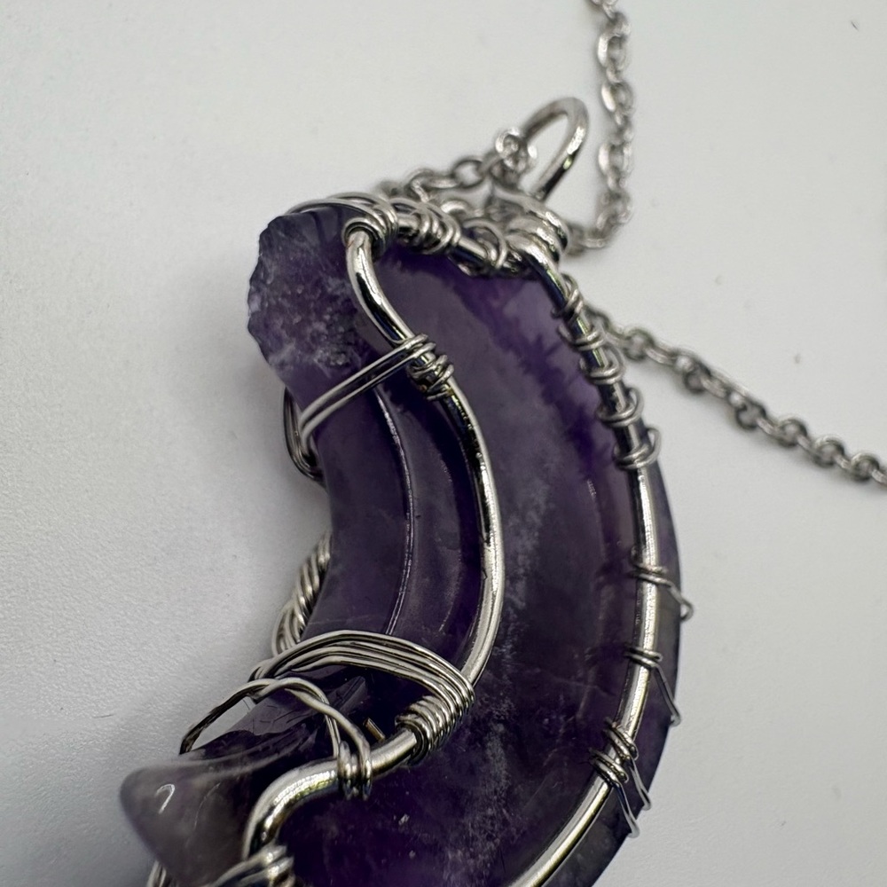 Amethyst Crescent Moon Necklace – Tree of Life Wire Wrap Pendant - Picture 6 of 7
